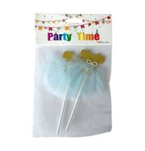 Zápich do dortu Baletní šaty zlaté s modoru sukní (2 ks)