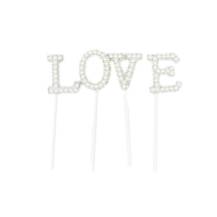 Zápich do dortu bílý s perlami LOVE (4 ks)