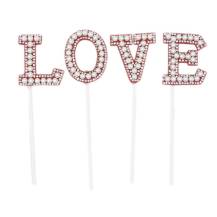 Zápich do dortu červený s perlami LOVE (4 ks)
