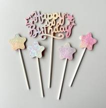 Zápich do dortu Happy Birthday s hvězdičkami (5 ks)