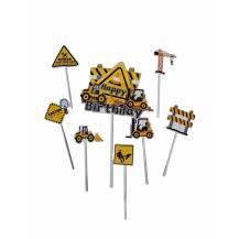 Zápich do dortu Happy Birthday s motivy stavby (8 ks)