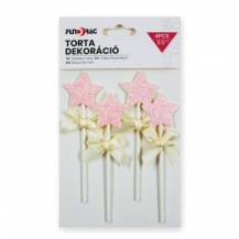 Zápich do dortu Hvězdičky růžové s mašličkami (4 ks)