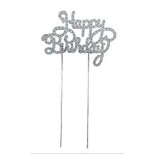 Zápich do dortu kovový stříbrný Happy Birthday