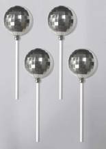 Zápich do dortu Disko koule stříbrné 4 cm (4 ks)