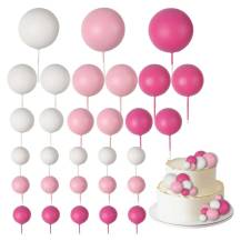 Zápich do dortu Koule bílé a růžové různé velikosti (36 ks)