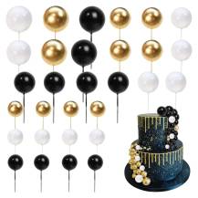 Zápich do dortu Koule bílé, černé a zlaté různé velikosti (36 ks)