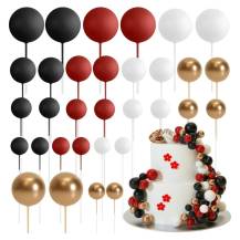 Zápich do dortu Koule bílé, červené, černé a zlaté různé velikosti (36 ks)