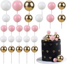 Zápich do dortu Koule bílé, růžové a zlaté různé velikosti (36 ks)