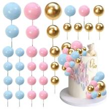 Zápich do dortu Koule růžové, modré a zlaté různé velikosti (36 ks)