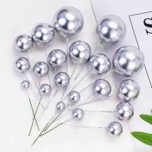 Zápich do dortu Koule stříbrné různé velikosti (20 ks)