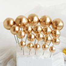 Zápich do dortu Koule zlaté různé velikosti (20 ks)