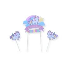 Zápich do dortu Happy Birthday s jednorožci (3 ks)