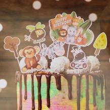 Zapichovací dekorace na dort Happy Birthday safari (7 ks)