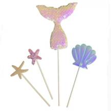 Zápich do dortu Ocas mořské panny světle růžový s mušlí a hvězdicemi (4 ks)